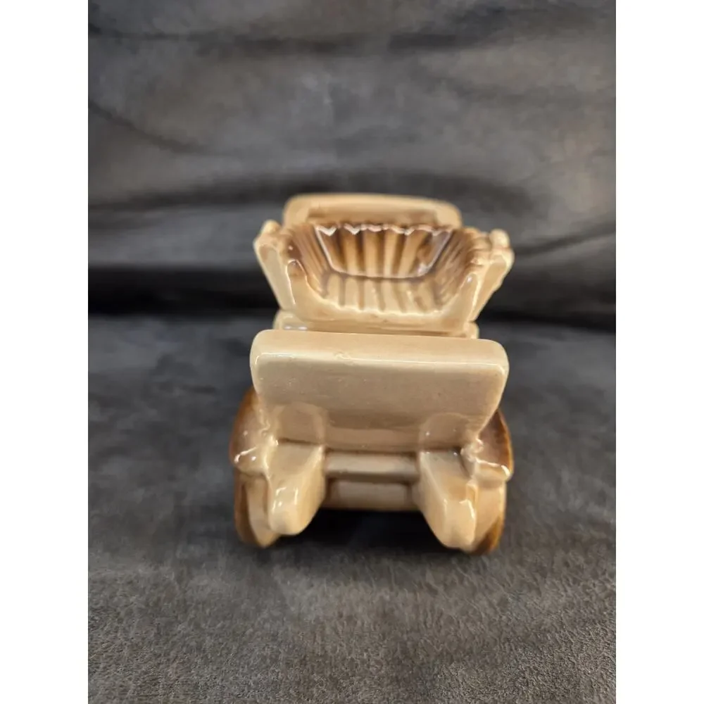 Vintage Ceramic Antique Car Planter Made in Japan Brown Glaze Horseless Carriage
